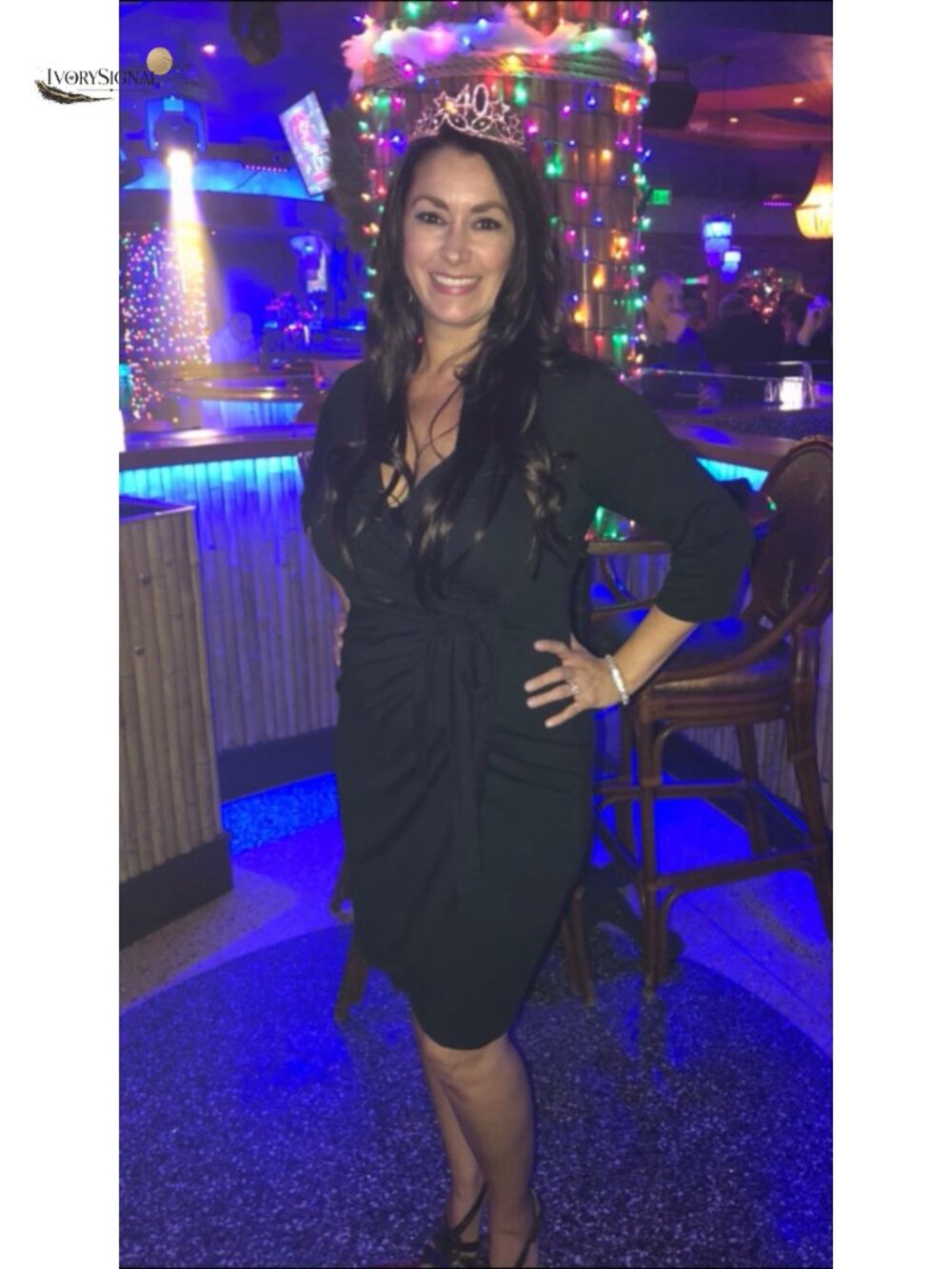 3/4 Sleeve V Neck Faux Wrap Dress, Cotton Blend, Knee-Length, Tulip Hem - Picture 5 of 5